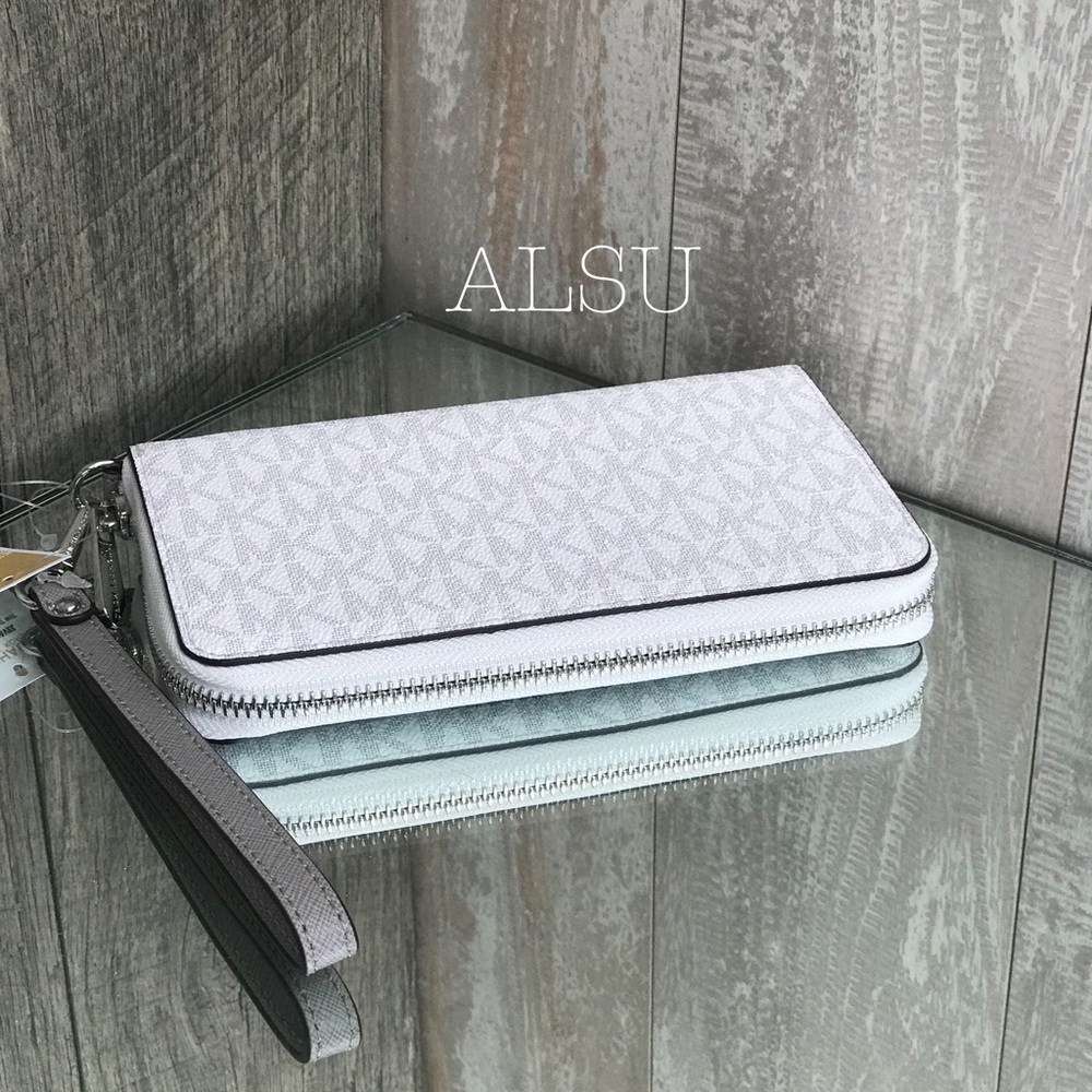 Michael Kors Flat Wristlet Wallet Mini Logo White - Picture 3 of 7